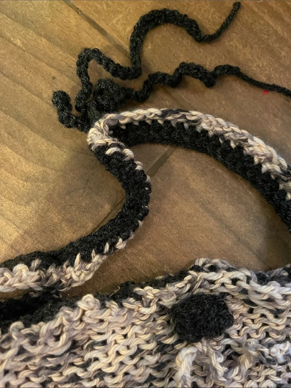 Hand Crafted Black and Cream Knit Tote with Matching Coin Pouch